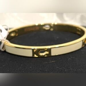 Coach Gold and Cream Enamel Hinged Bangle Bracelet New
